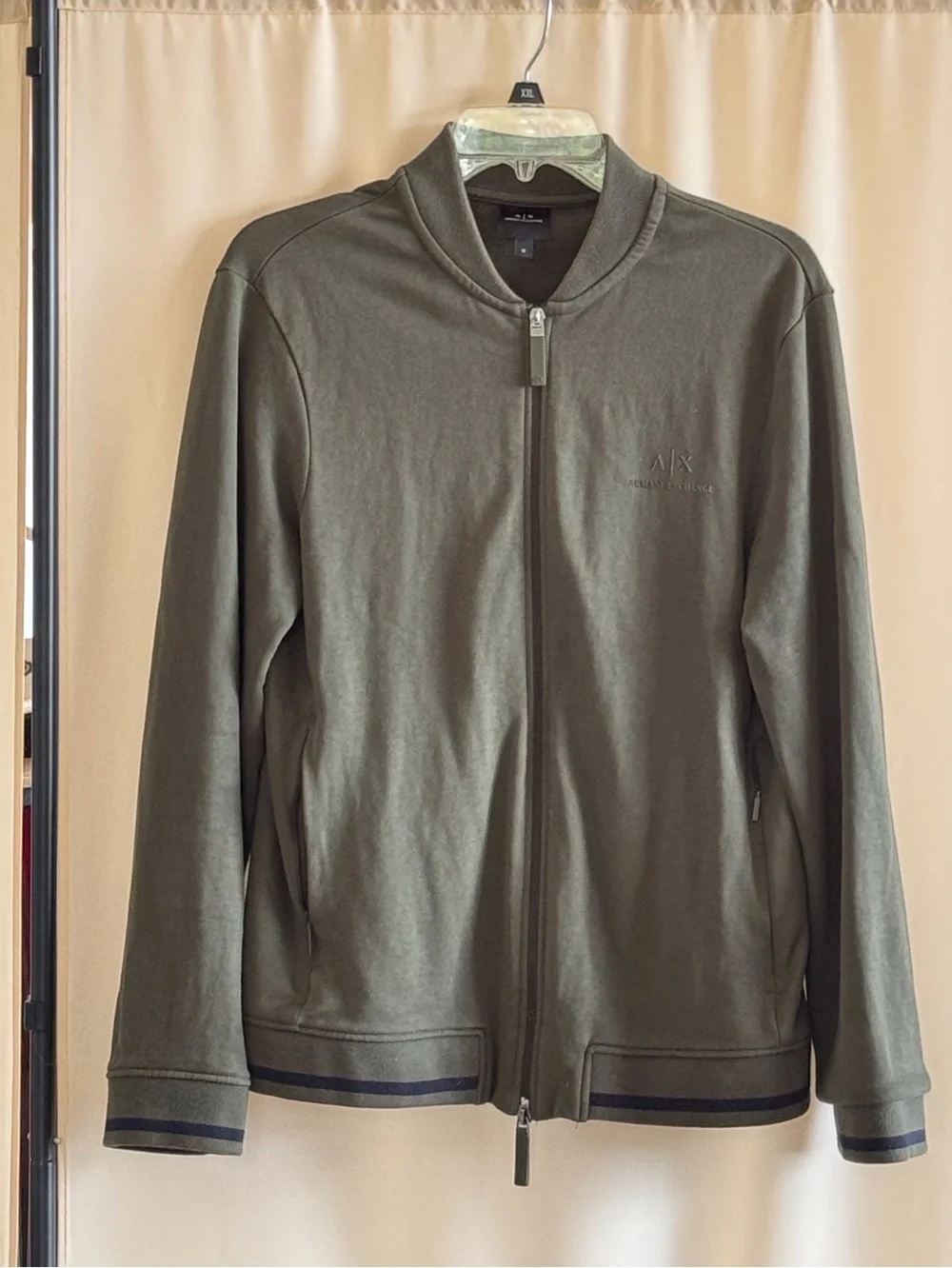 Armani Exchange Men's Dark Olive Green Full-Zip Knit Jacket